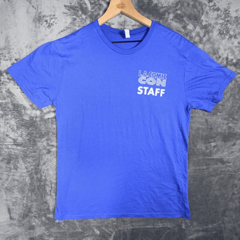 LA Comic Con Staff Mens T-Shirt L Blue Los Angeles Event Graphic Tee Collectible